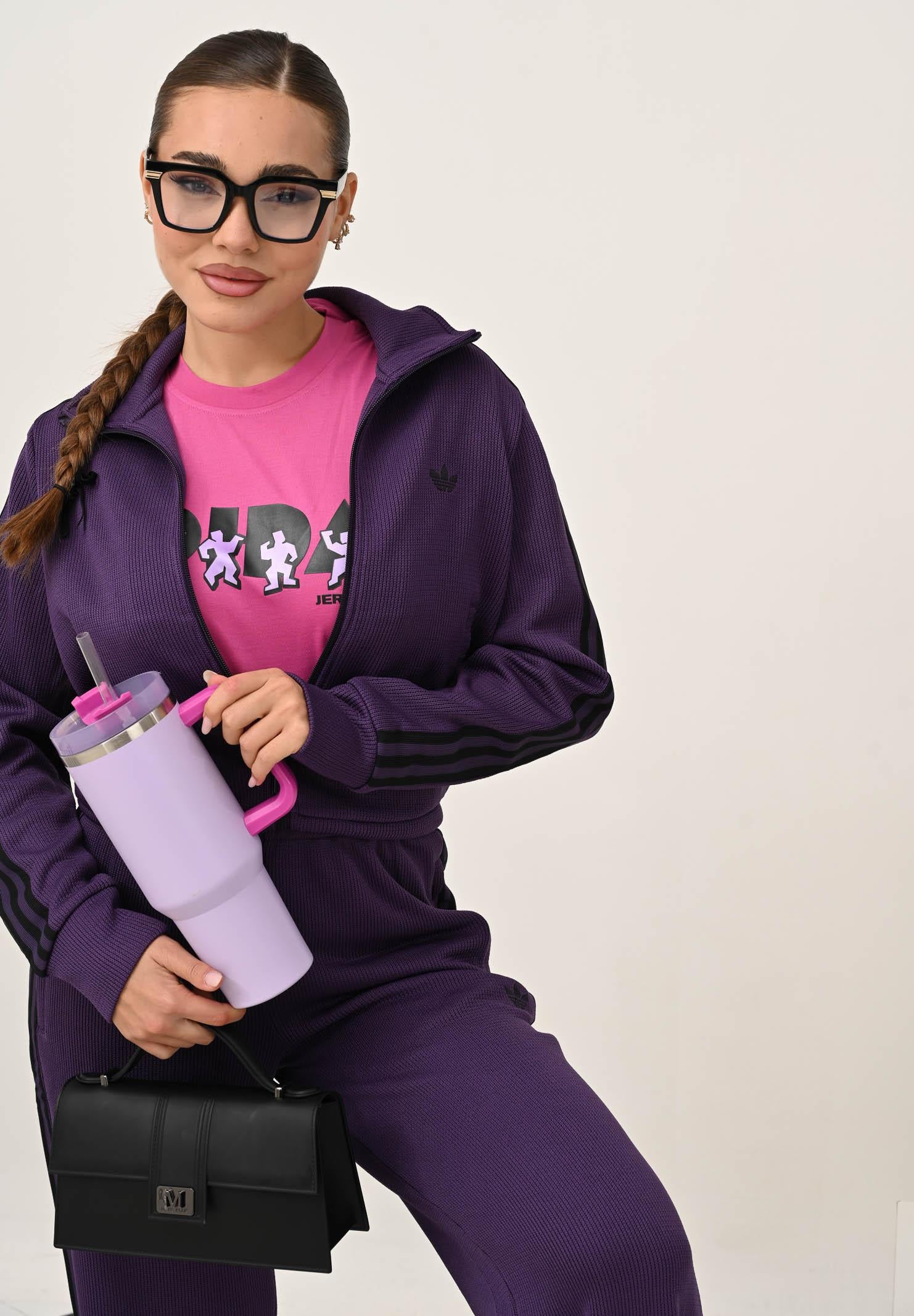 ADIDAS ORIGINALS Felpa con zip Firebird Adicolor Knit viola da donna JY2615 . ADIDAS ORIGINALS 
