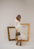 SANTAS Abito midi DOUCEUR avorio da donna con pois marroni PV2603 POMA SANTAS 