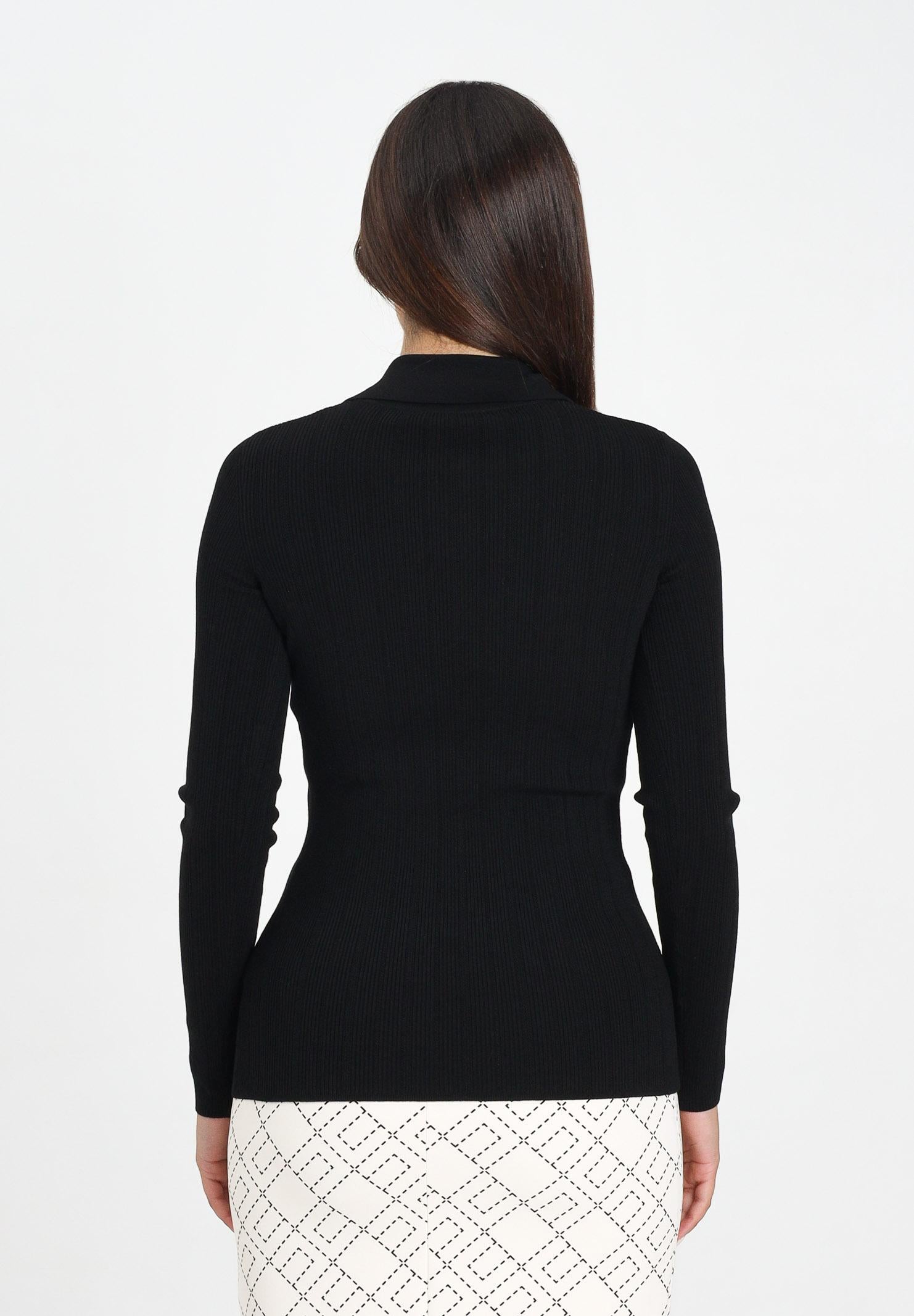 ELISABETTA FRANCHI Maglia a costine nera da donna con dettagli à jour MK09B56E2 110 ELISABETTA FRANCHI 
