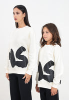 Felpa girocollo crema per donna e bambina con stampa lgoo F4MSJUSW059 013 MSGM 