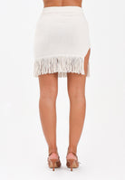 AKEP Gonna corta panna da donna con frange e spacco GOKD11015 V1 AKEP 