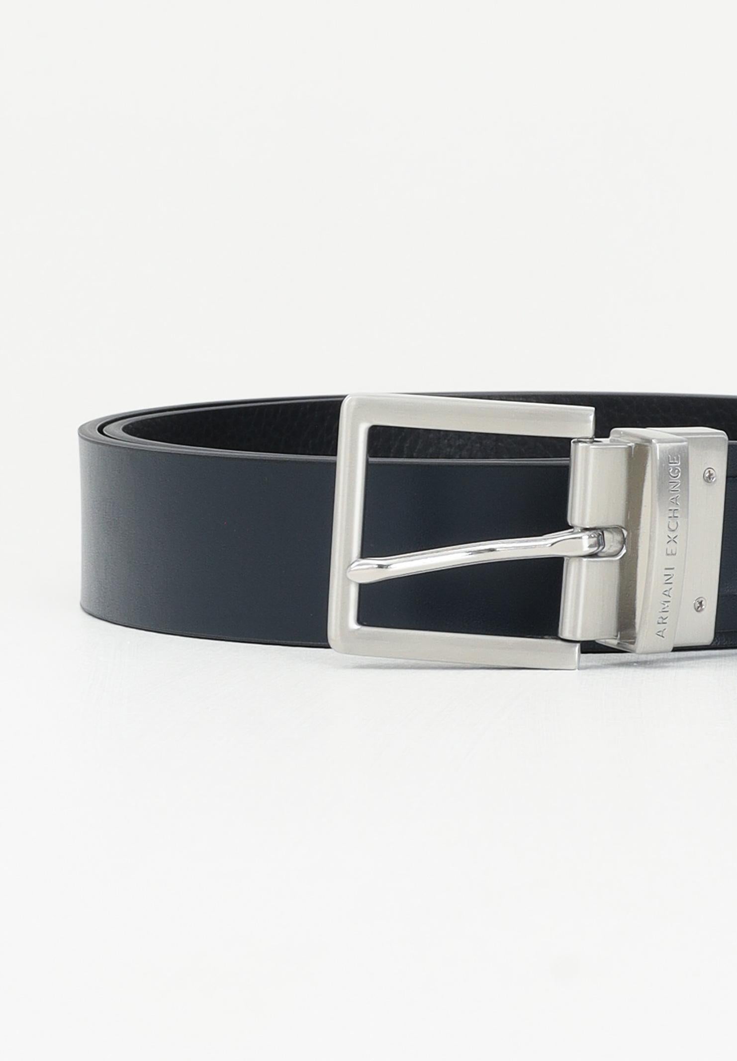 ARMANI EXCHANGE Cintura Double Face Nera e Blu Uomo