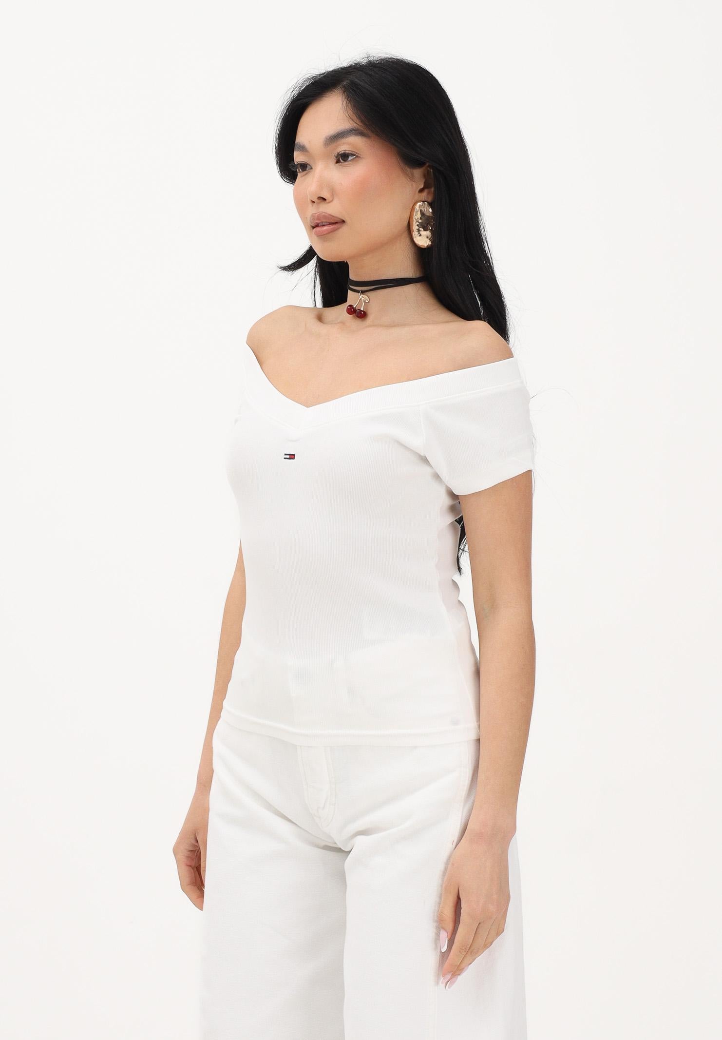TOMMY JEANS T-shirt a manica corta bianca da donna con scollo a barca DW0DW22265 YBL TOMMY JEANS 