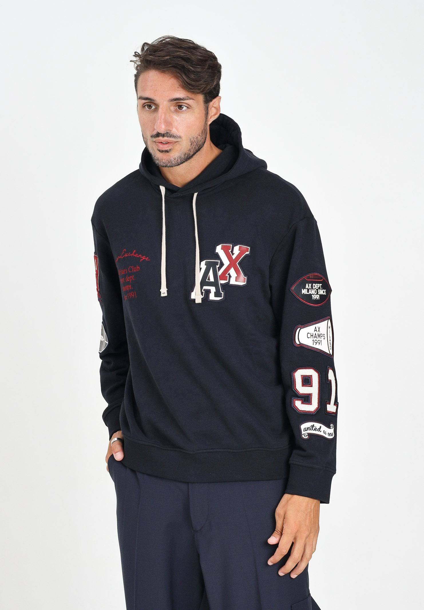ARMANI EXCHANGE Felpa con cappuccio blu da uomo arricchita da patch XM000749AF12656 UB101 ARMANI EXCHANGE 