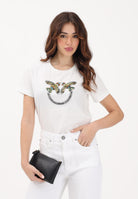 PINKO T-shirt a manica corta bianca da donna con logo Love Birds 100535A33F Z05 PINKO 
