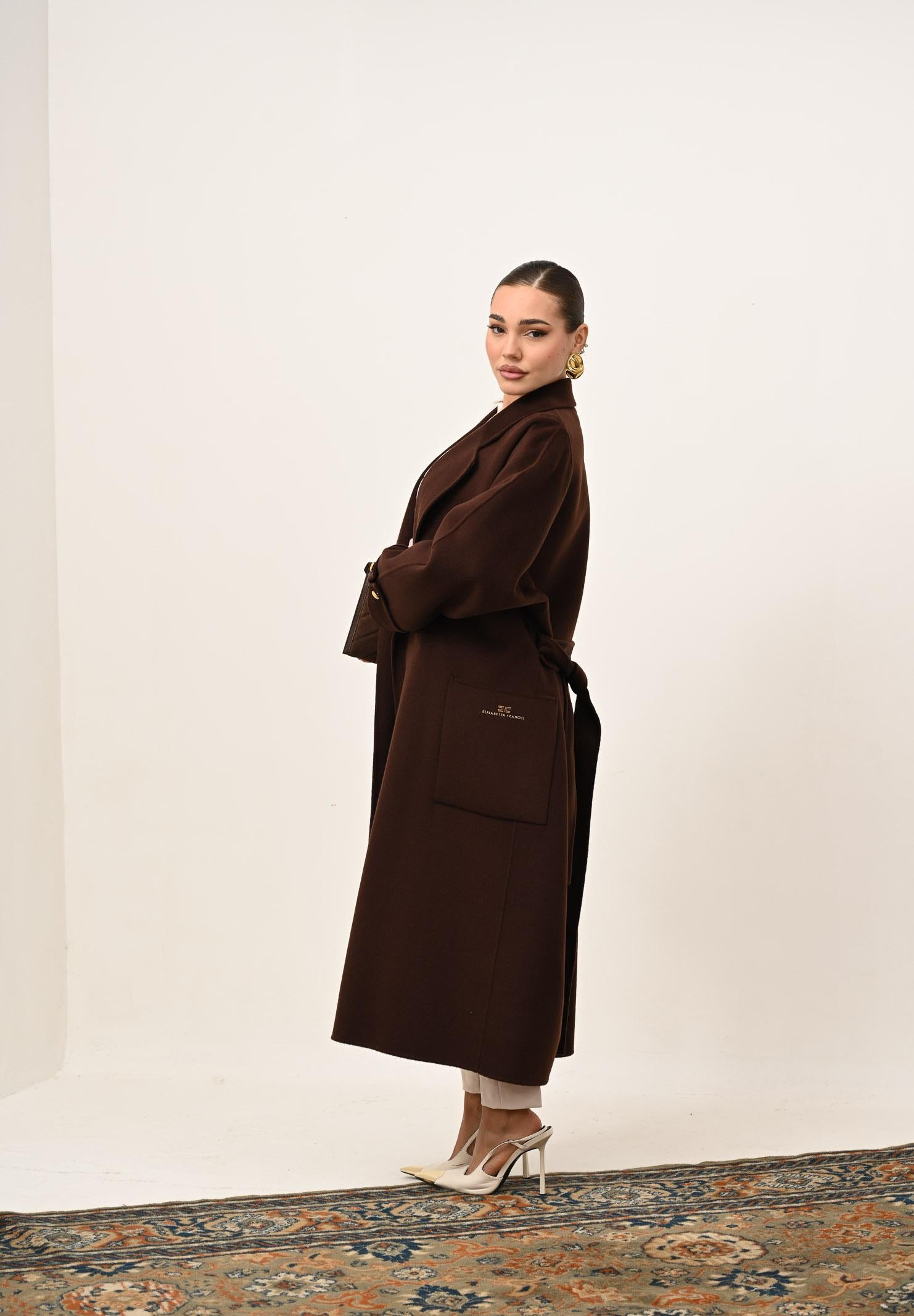 ELISABETTA FRANCHI Cappotto a vestaglia in panno marrone da donna CP68D56E2 EA3 ELISABETTA FRANCHI 
