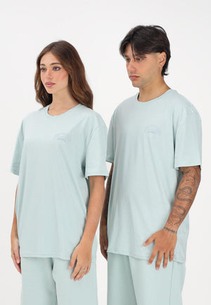 GCDS T-shirt a manica corta verde acqua per uomo e donna con stampa logo C1MEQC041J104 818G GCDS 