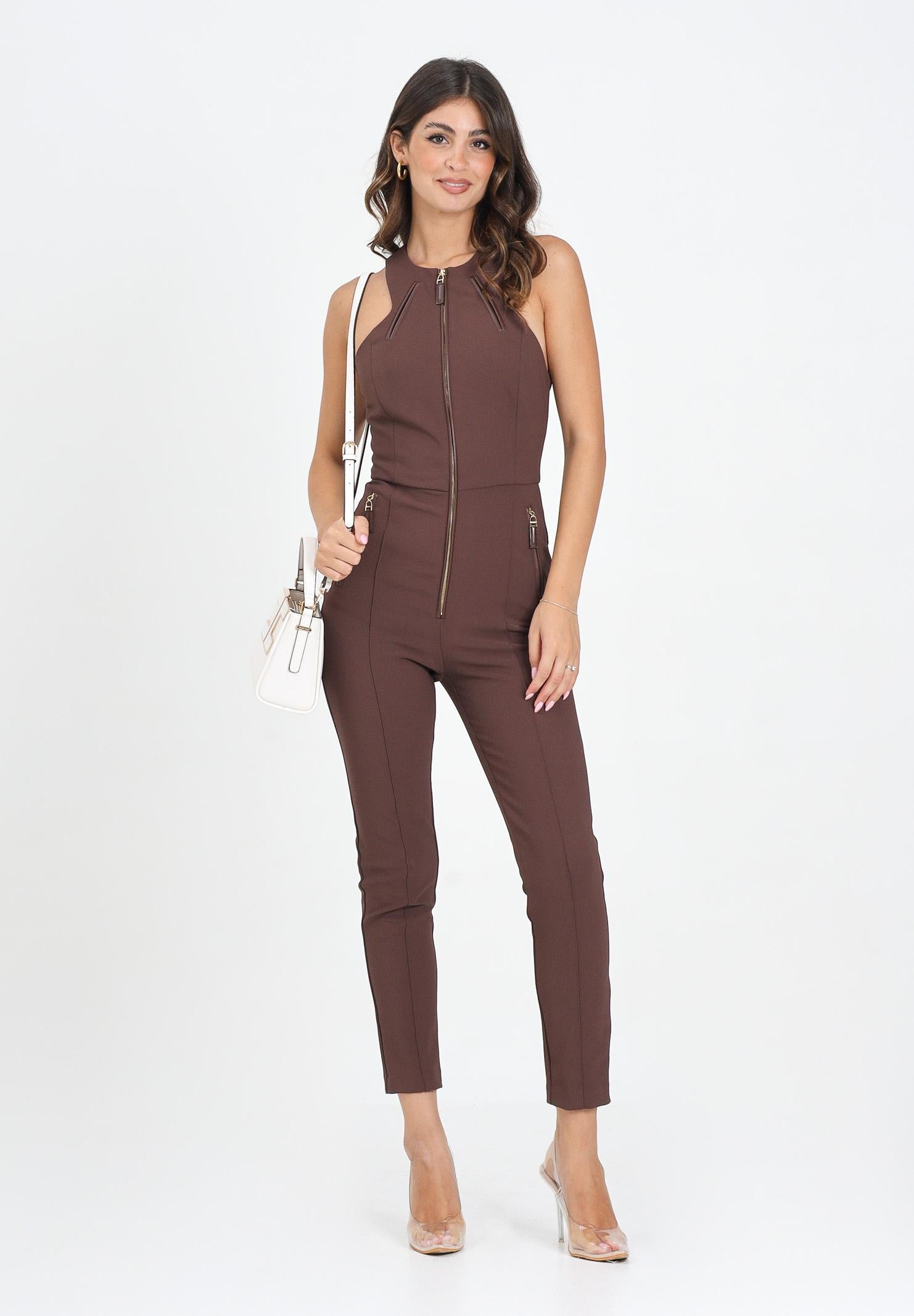 ELISABETTA FRANCHI Tuta elegante color caffè da donna con dettagli zip TU05556E2 EA3 ELISABETTA FRANCHI 