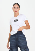 DIESEL T-shirt a manica corta bianca per donna e ragazze con logo in paillettes J02371KYAUN K100 DIESEL 