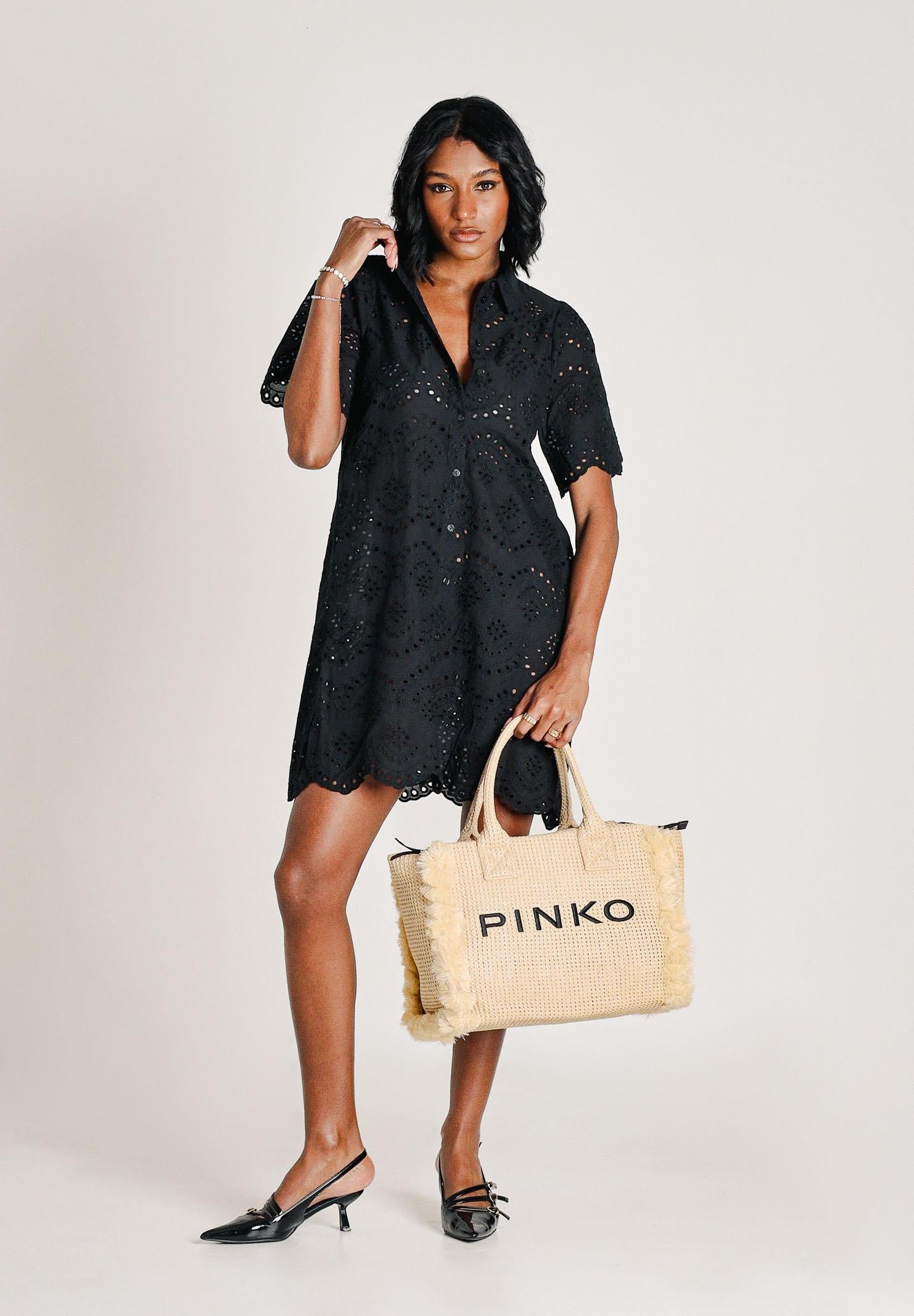 ONLY Abito corto nero da donna in tessuto sangallo ricamato 15357653 BL ONLY 