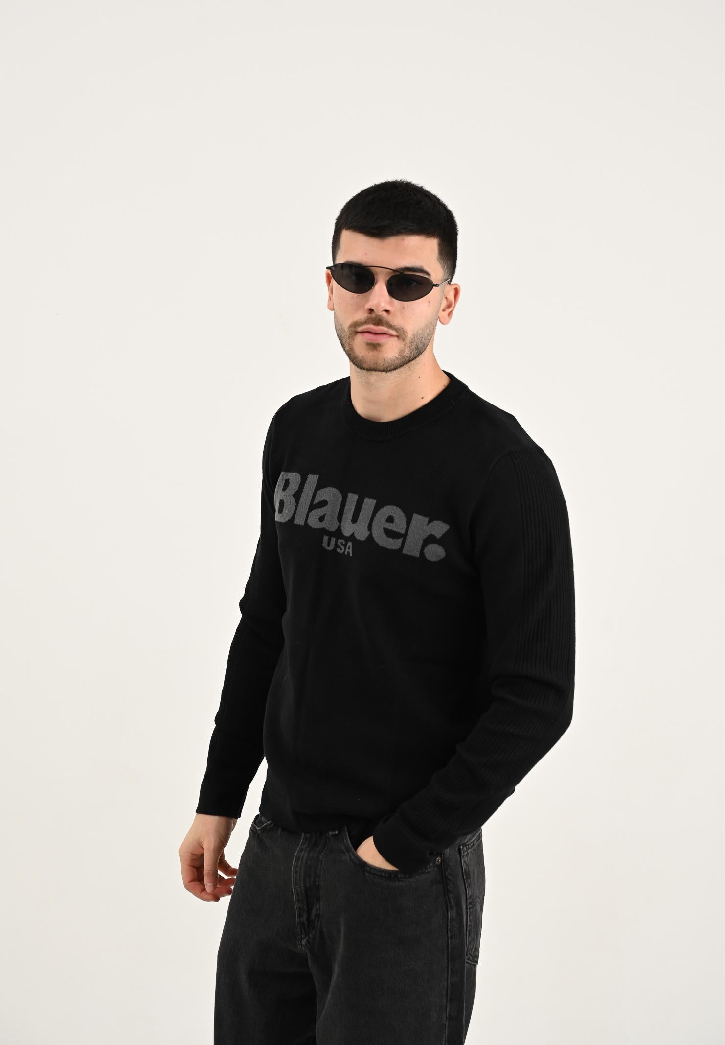 BLAUER Maglioncino girocollo ALLEYNE nero da uomo con logo 25WBLUM01263-006645 999 BLAUER 