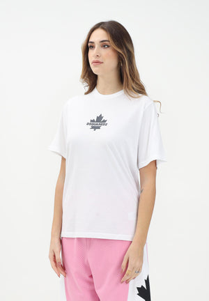 DSQUARED2 T-shirt a manica corta bianca per donna, ragazzi e bambini con stampa logo su foglia d'acero DQ2743D0AC7 DQ100 DSQUARED2 