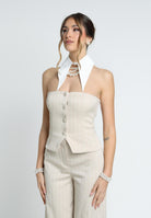 SANTAS Top BROWNIE beige da donna con motivo gessato PV2504 BEIGE SANTAS 