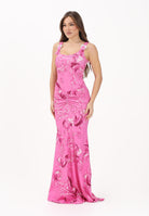 VERSACE JEANS COUTURE Abito lungo fucsia da donna con stampa Wave Couture 80HAO970JS550 499 VERSACE JEANS COUTURE 