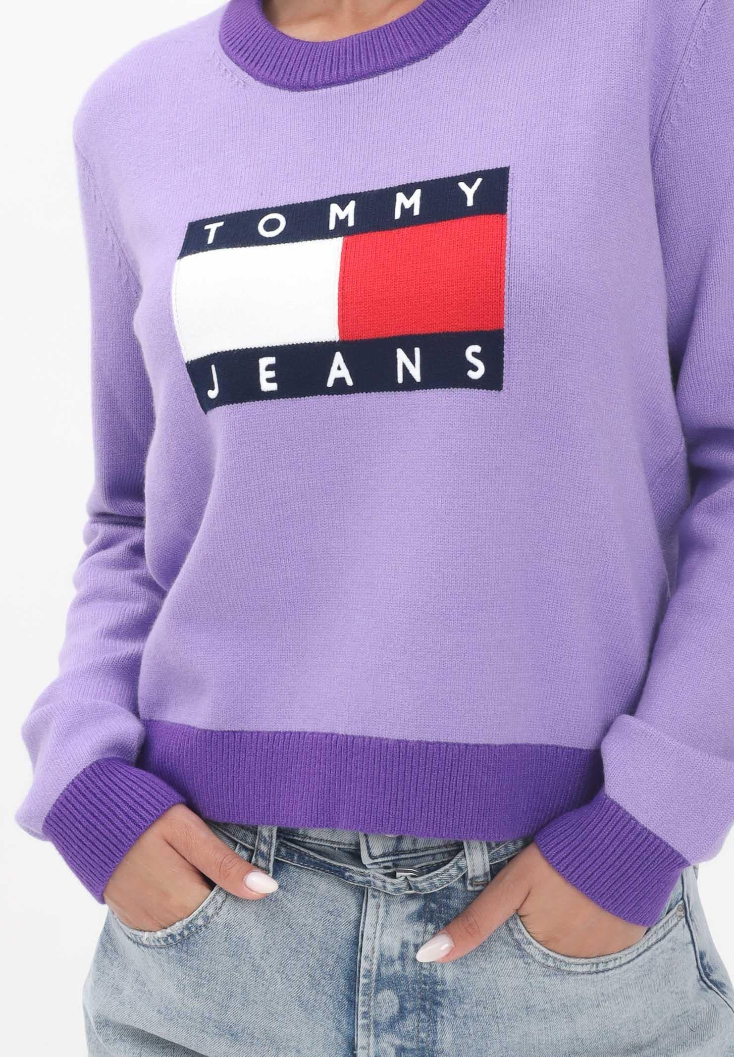 TOMMY JEANS Maglioncino girocollo viola da donna con logo DW0DW20970W0E  TOMMY JEANS 