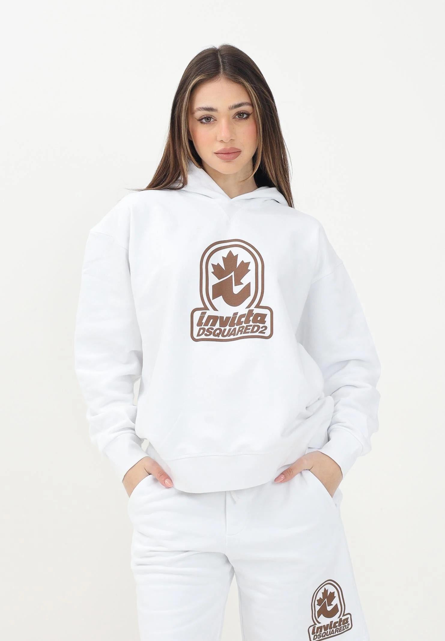 DSQUARED2 Felpa con cappuccio bianca per donna, ragazzi e bambini con stampa "Invicta Dsquared2" DQ2907D0AD2 DQ100 DSQUARED2 