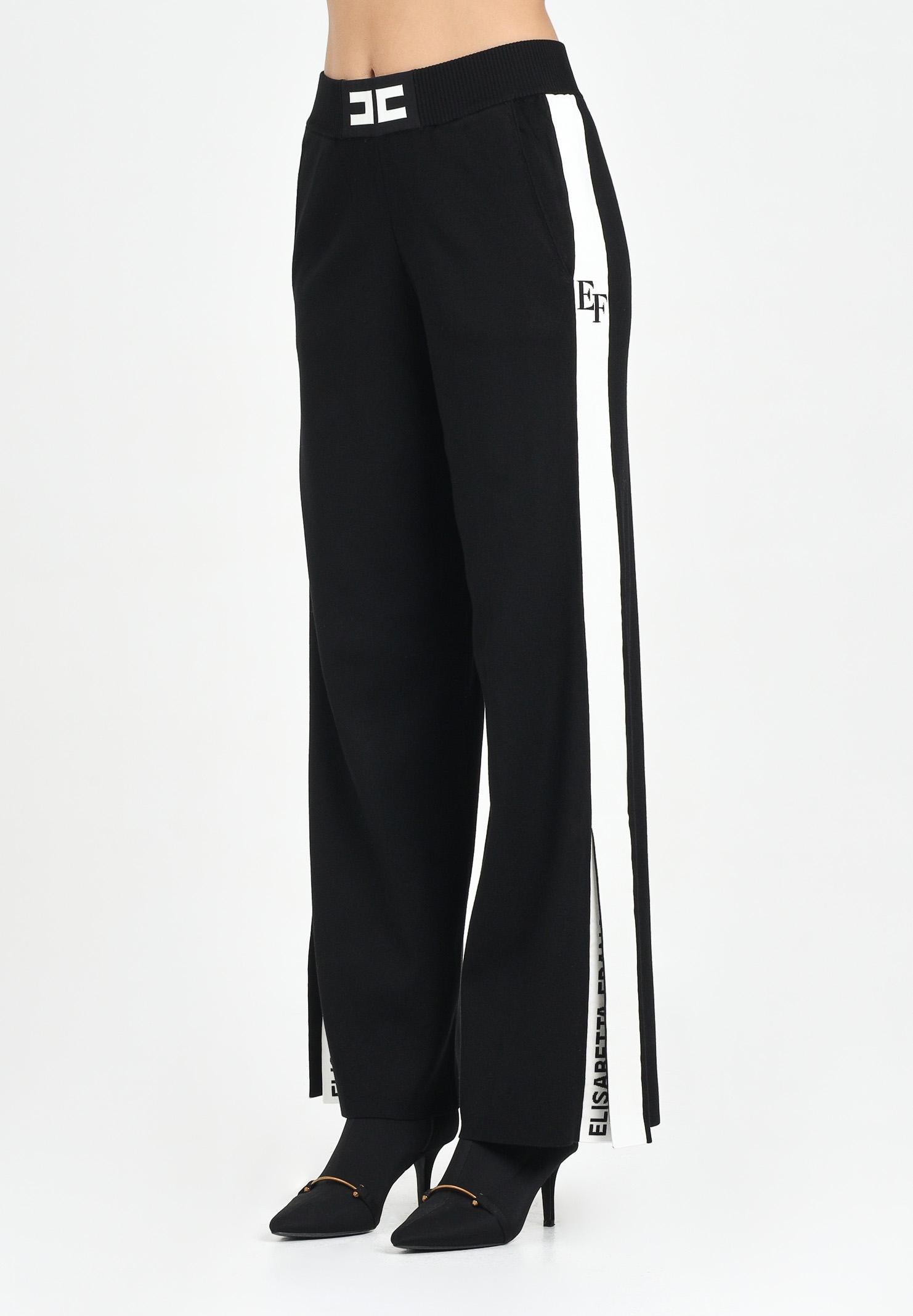 ELISABETTA FRANCHI Pantalone in maglia nero da donna con bande lucide<BR/> KP69S56E2 EF3 ELISABETTA FRANCHI 