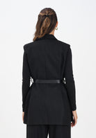 VICOLO Gilet nero da donna in tessuto gessato con leggera trama luminosa TF0130 FFNE VICOLO 