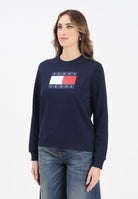 TOMMY JEANS Felpa girocollo blu da donna con stampa logo DW0DW22564C1G  TOMMY JEANS 
