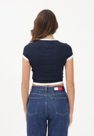 TOMMY JEANS T-shirt a manica corta blu da donna con logo e finiture a contrasto DW0DW22575 C1G TOMMY JEANS 