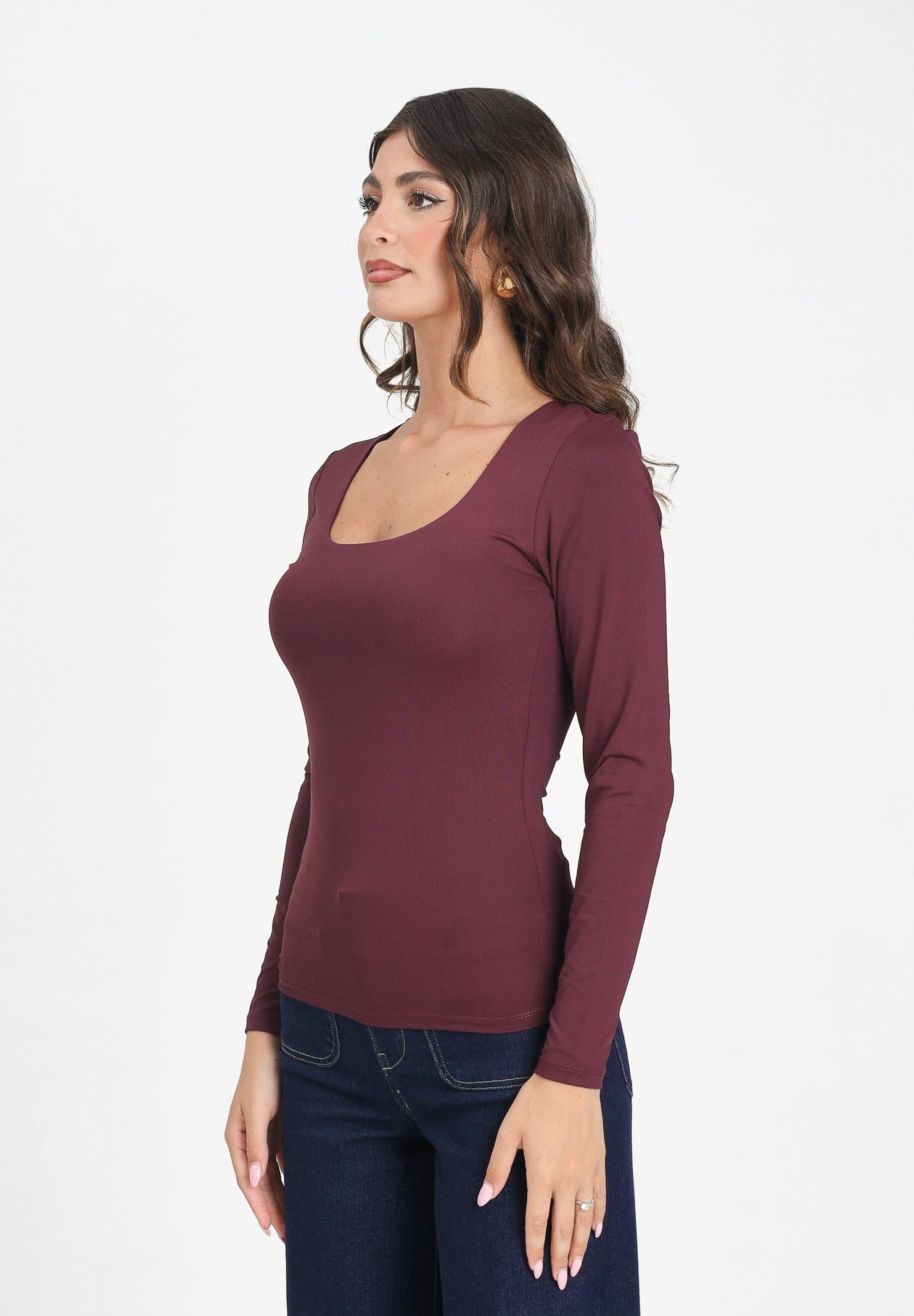 ONLY T-shirt a manica lunga bordeaux da donna