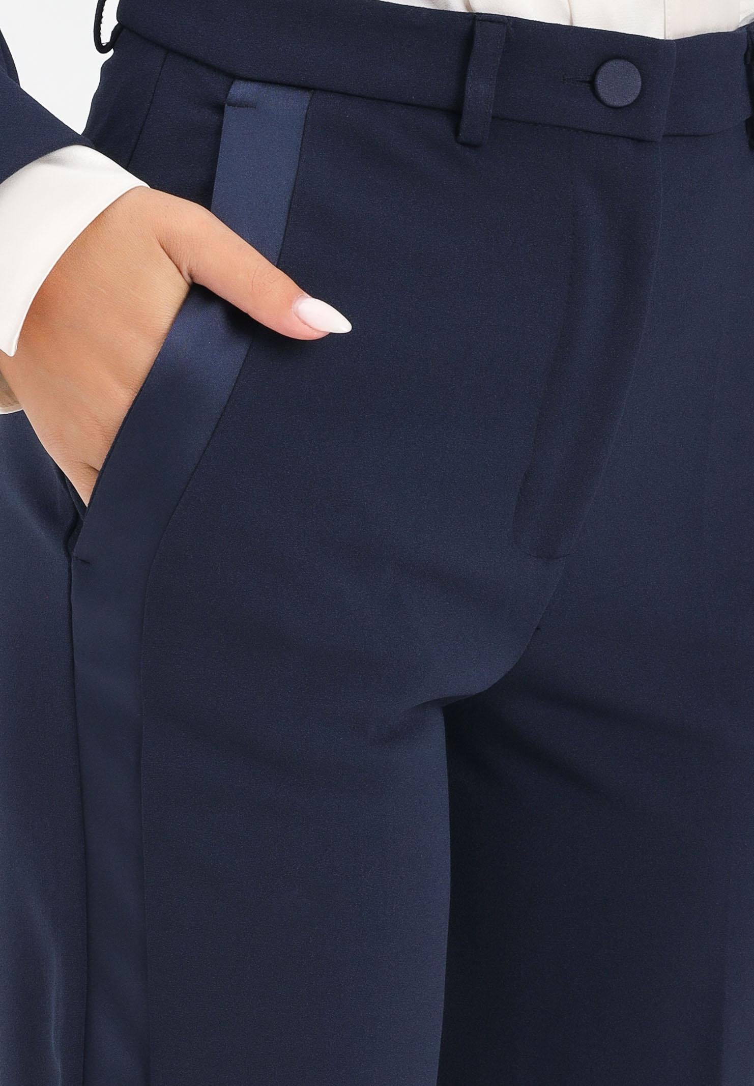 VICOLO Pantalone elegante blu da donna con bande laterali in raso TF0305 A89 VICOLO 