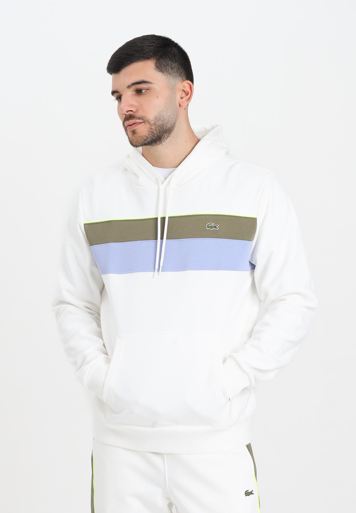 LACOSTE Felpa con cappuccio bianca da uomo con motivo color block SH8161 9IV LACOSTE 
