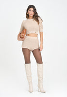 ELISABETTA FRANCHI Shorts beige da donna in bouclé con paillettes<BR/> KS05Q56E2 EA2 ELISABETTA FRANCHI 