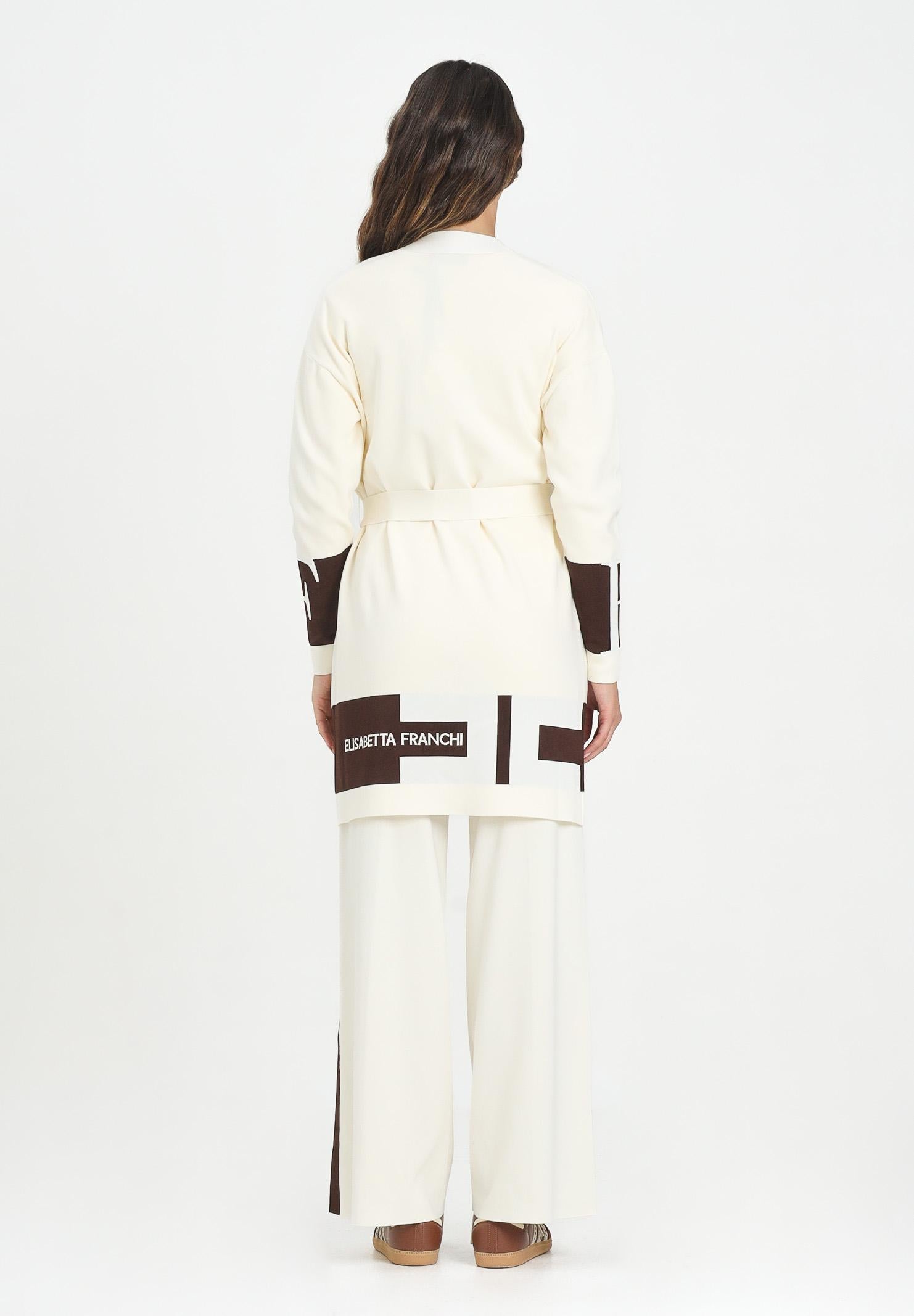 ELISABETTA FRANCHI Cardigan lungo panna da donna con bande lucide MK02S56E2 EG2 ELISABETTA FRANCHI 