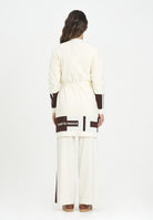 ELISABETTA FRANCHI Cardigan lungo panna da donna con bande lucide MK02S56E2 EG2 ELISABETTA FRANCHI 