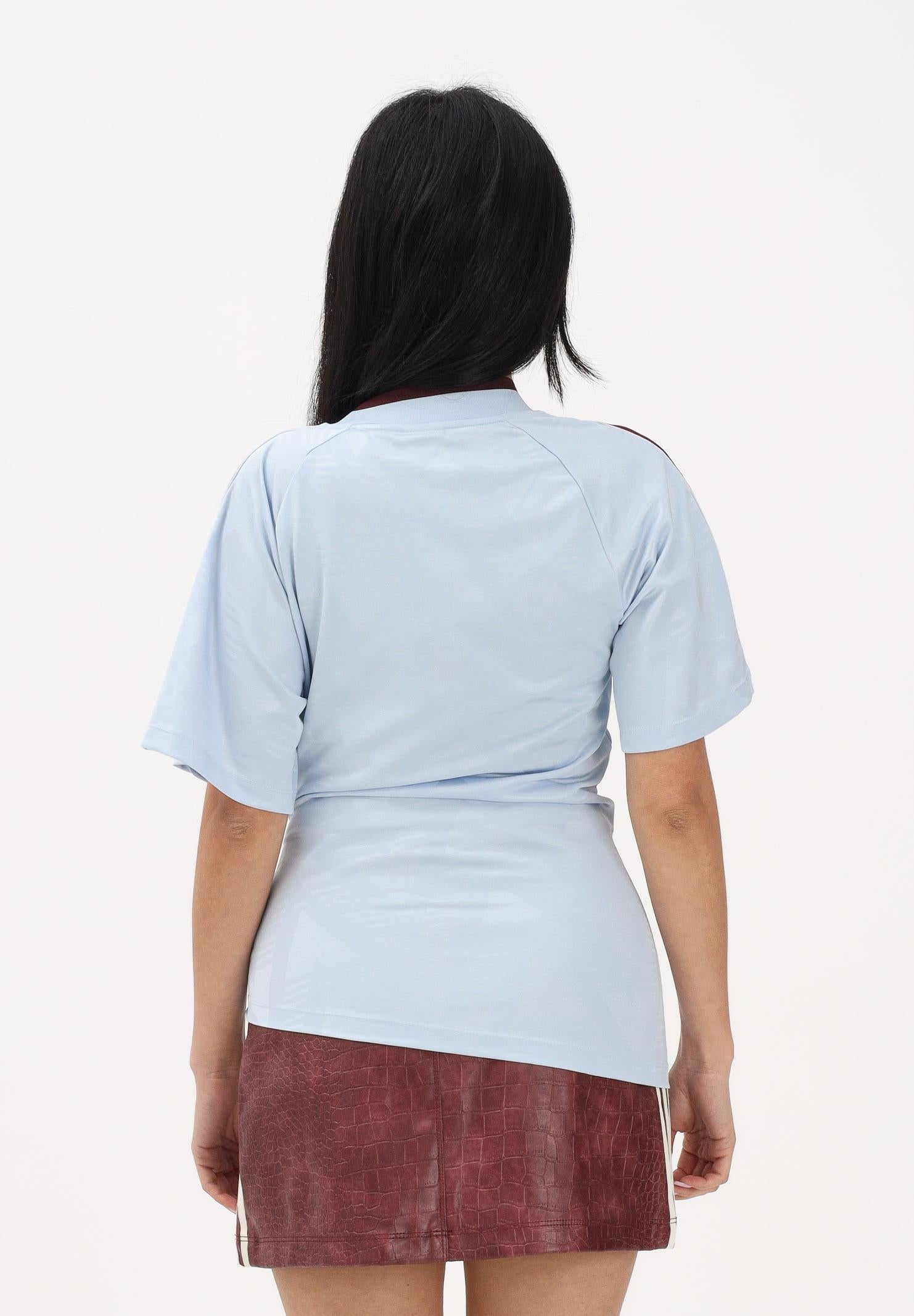 ADIDAS ORIGINALS T-shirt a manica corta ROUCHED celeste e bordeaux da donna KG3612 . ADIDAS ORIGINALS 