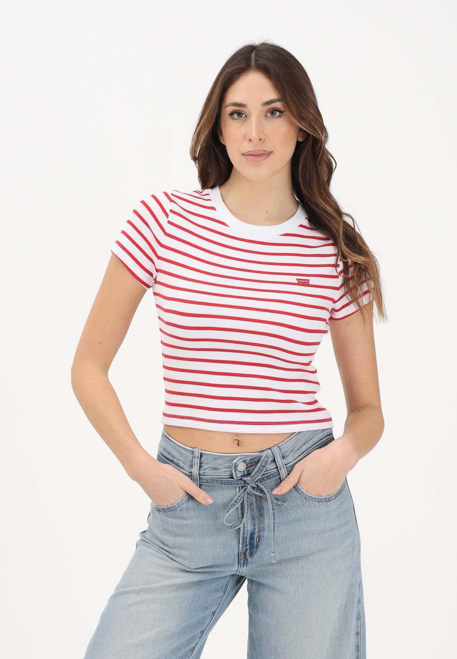 LEVI'S T-shirt a manica corta The Perfect bianca e rossa da donna A7419-0045 . LEVI'S® 