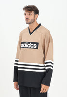 ADIDAS ORIGINALS T-shirt a manica lunga 90s Adidas Hockey Jersey Vintage beige e nera da uomo JY0251 . ADIDAS ORIGINALS 