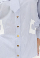 ELISABETTA FRANCHI Camicia con maniche a 3/4 bianca da donna con motivo a righe azzurre CA13261E2 019 ELISABETTA FRANCHI 