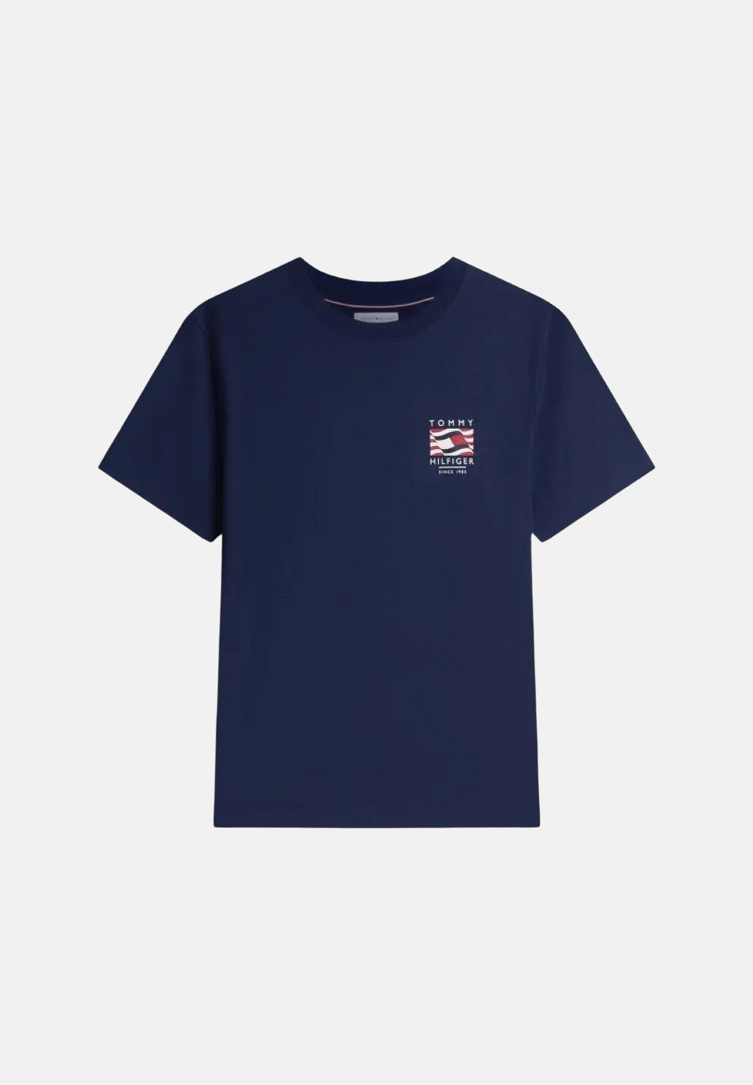 TOMMY HILFIGER T-shirt Wavy Flag T-Shirt carbon navy blu, colore basico blu, uomo. MW0MW43390 DCC TOMMY HILFIGER 