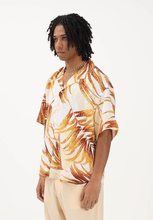 JUST CAVALLI Camicia a manica corta panna da uomo con stampa tropicale 80OALF01CNF05 R79 JUST CAVALLI 