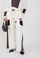 ELISABETTA FRANCHI Pantalone in maglia panna da donna con bande lucide<BR/> KP69S56E2 EG2 ELISABETTA FRANCHI 