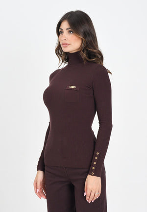 ELISABETTA FRANCHI Maglioncino a collo alto bordeaux da donna con taschino<BR/> MK11B56E2 EA4 ELISABETTA FRANCHI 