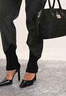 PINKO Pantalone elegante grigio da donna con inserto in maglia nera a costine 106120A2ZT I90 PINKO 