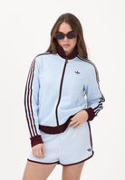 ADIDAS ORIGINALS Felpa con zip 3-Stripes celeste e bordeaux da donna KD3741 . ADIDAS ORIGINALS 