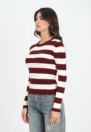JDY Maglioncino girocollo a righe bordeaux e panna da donna 15277223 Cabernet JDY 