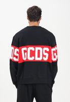 GCDS Felpa girocollo nera per uomo e donna con inserto rosso e logo B1XM1511JD1 99 GCDS 