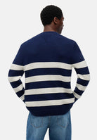 TOMMY HILFIGER Maglia girocollo New York Label Breton Stripe Sweater carbon navy ivory blu e avorio, colore basico blu MW0MW43502 DCC TOMMY HILFIGER 