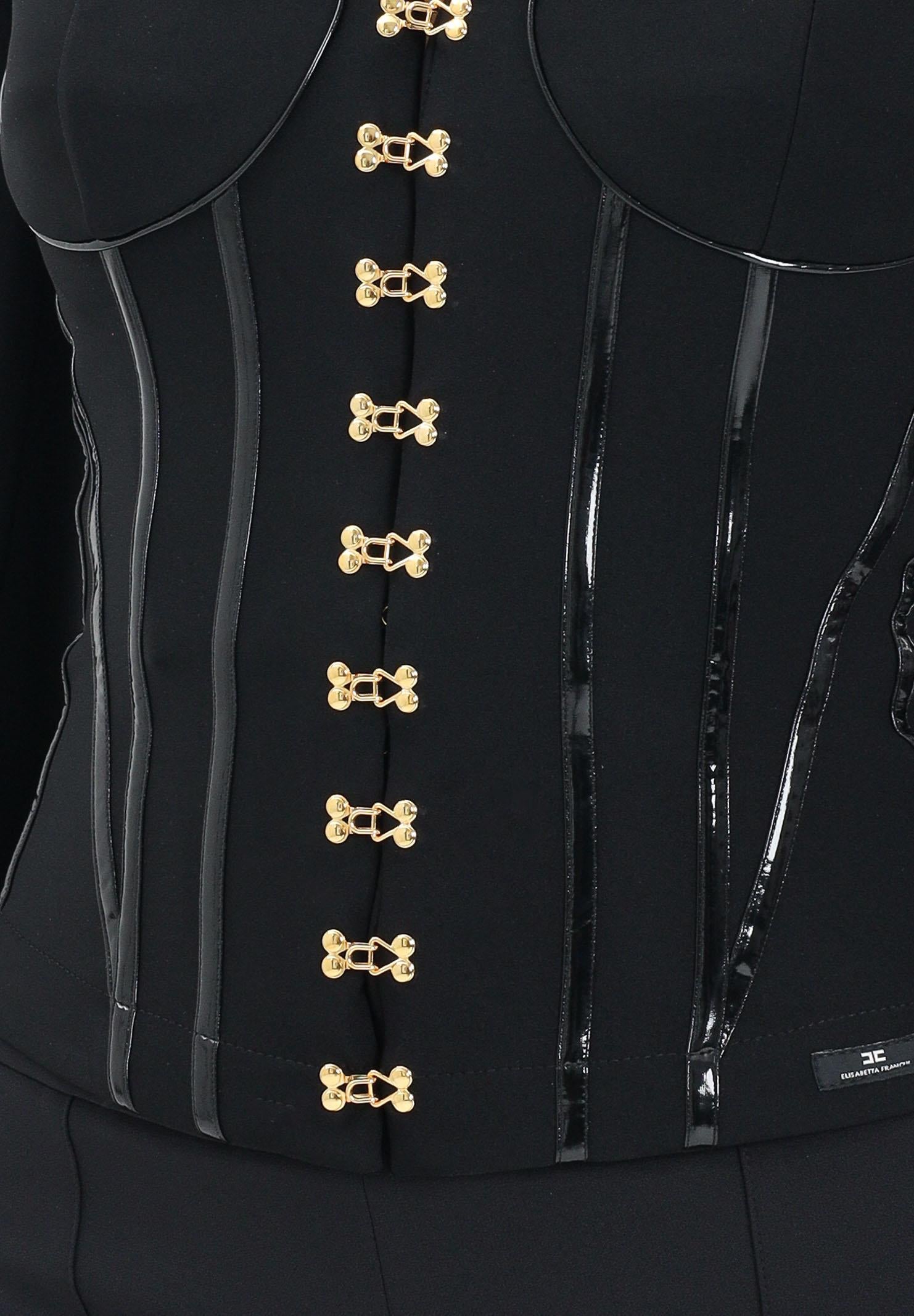 ELISABETTA FRANCHI Giacca nera da donna con dettagli corsetto<BR/> GI18257E2 110 ELISABETTA FRANCHI 