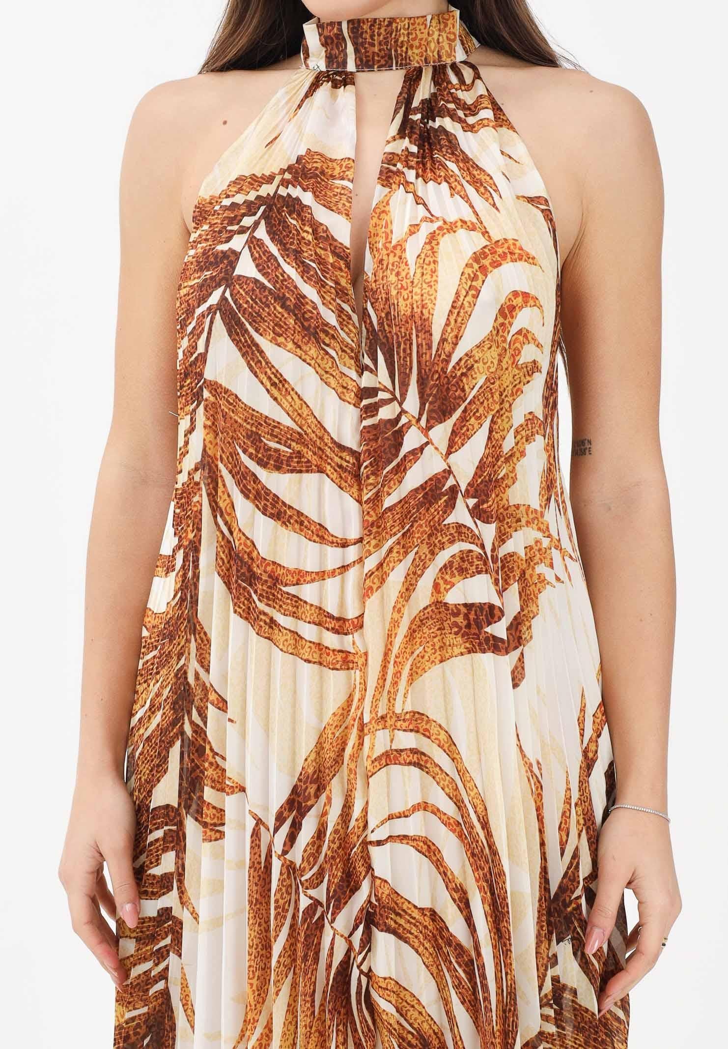 JUST CAVALLI Abito lungo beige da donna con stampa di foglie stilizzate 80PAO955NS775 638 JUST CAVALLI 