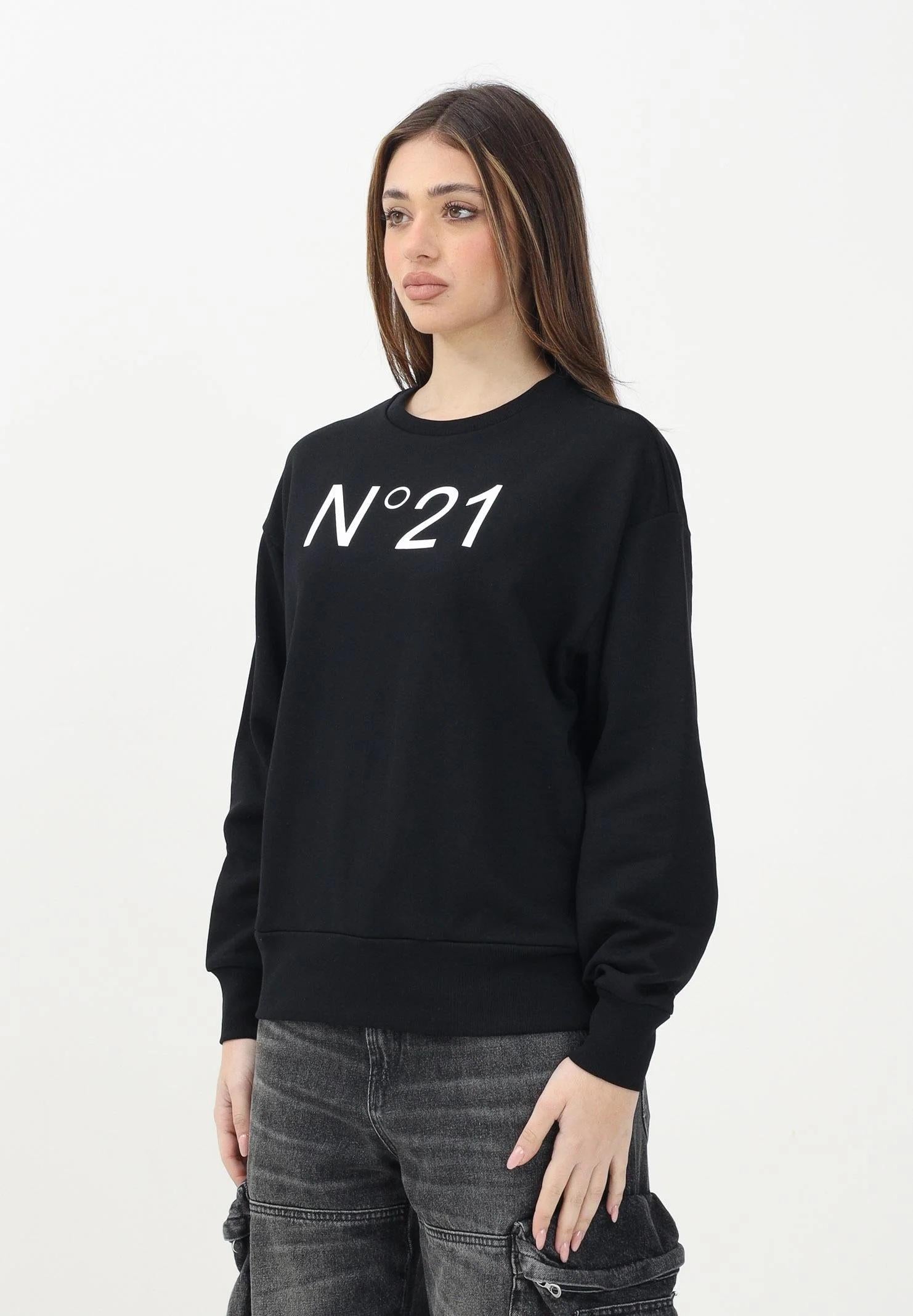 N21 Felpa girocollo nera per donna, ragazzi e bambini con il logo "N°21" stampato N21A23N0154 0NC16 N21 