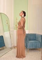 ELISABETTA FRANCHI Abito lungo beige da donna in jersey cupro con dettagli in pitone<BR/> ABR0957E2 EC1 ELISABETTA FRANCHI 