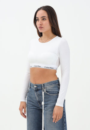 CALVIN KLEIN Top a maniche lunghe bianco da donna con elastico logato LV00QF8600 100 CALVIN KLEIN 