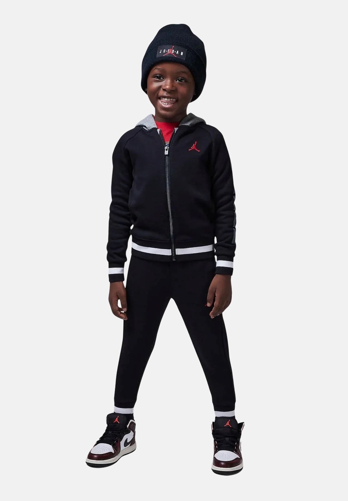 Tuta Nera Bambino Jordan: Dettagli a Contrasto e Logo
