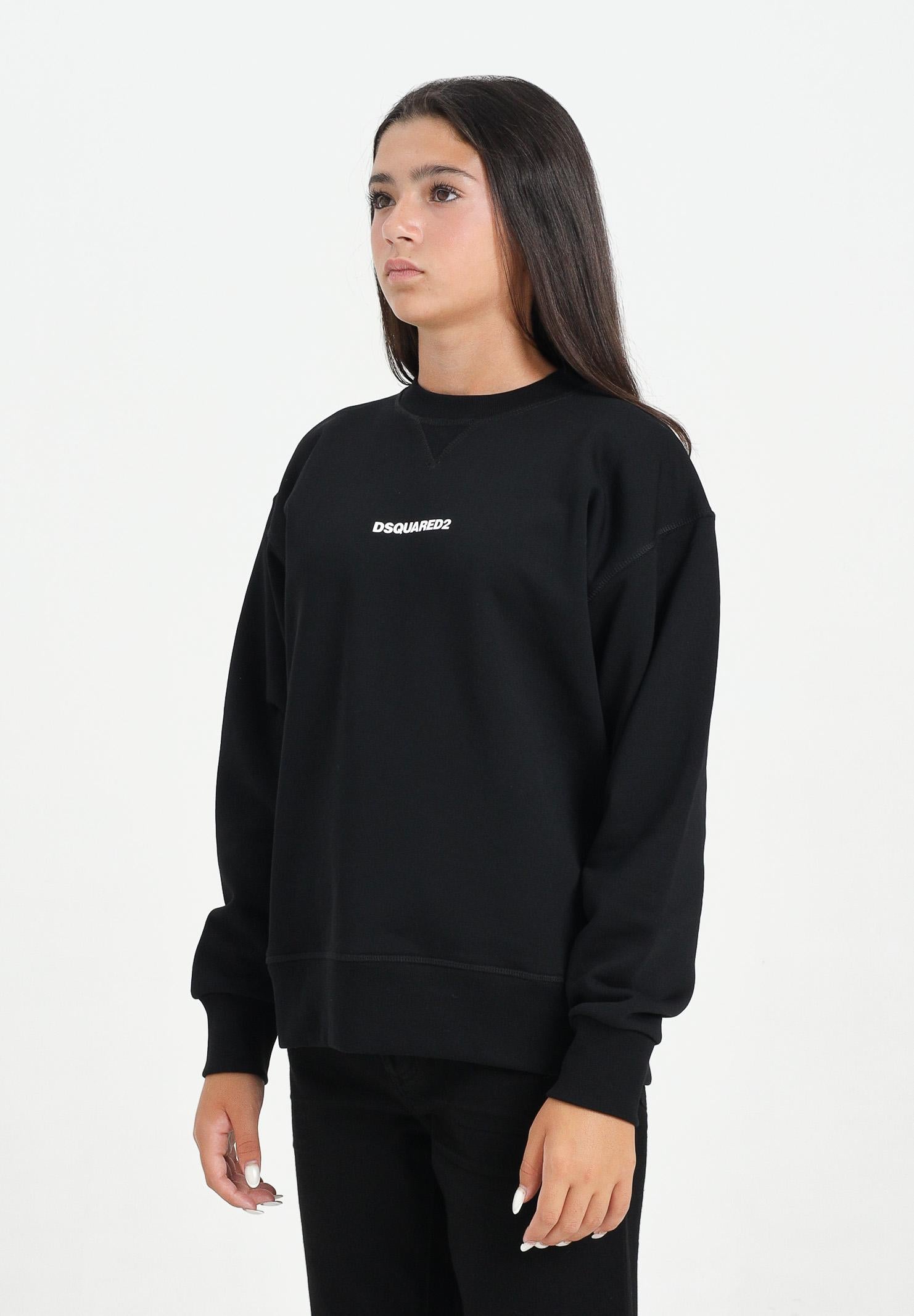 DSQUARED2 Felpa girocollo nera per donna, ragazzi e bambini con stampa logo DQ2739D0094 DQ900 DSQUARED2 